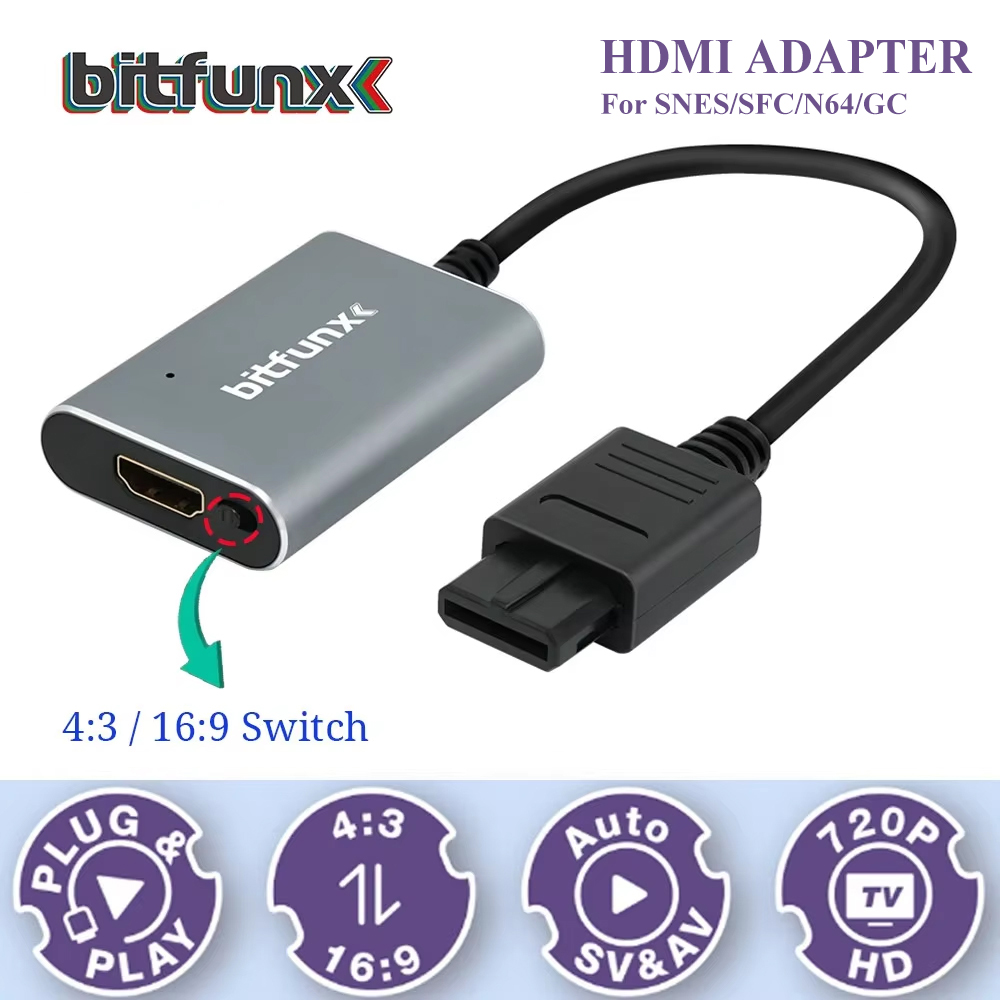 Retro Gaming On - Адаптер Bitfunx 720P Svideo/AV-HDMI, HD-конвертер видео