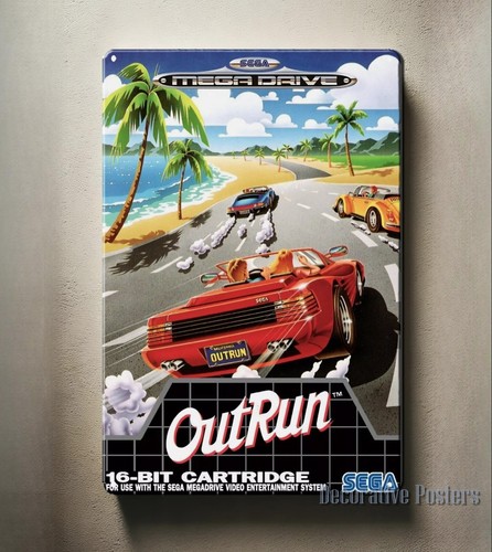 Retro Gaming Pictures - Металлический постер-табличка Outrun Mega Drive в