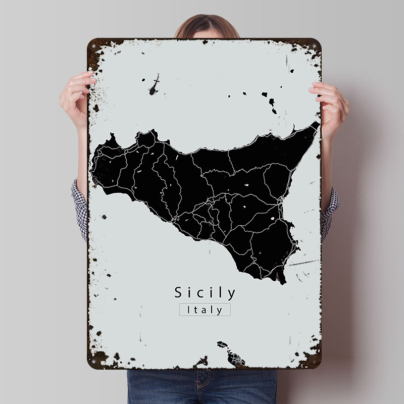 Retro Gaming Island - Плакат с картой острова Sicily, индивидуальный
